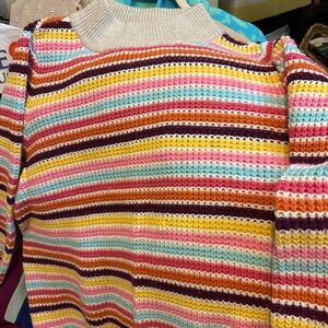 Talbots Multicolor Striped Cowl Neck Sweater